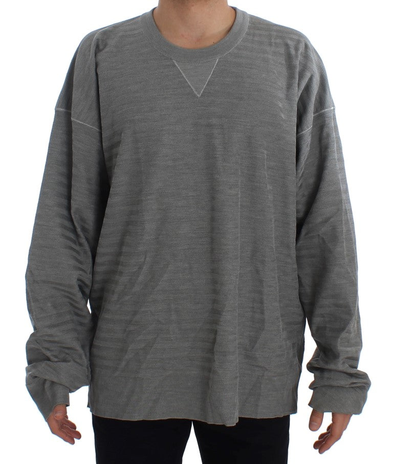 - Elegant Gray Silk Crewneck Pullover Sweater
