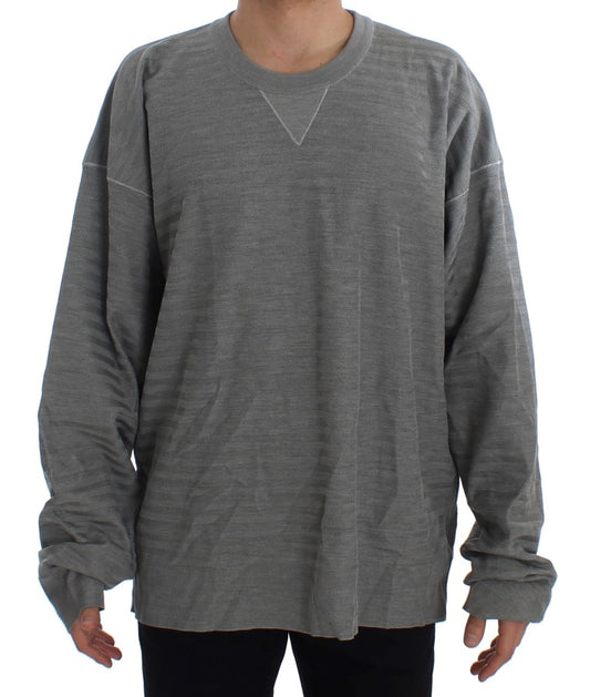 - Elegant Gray Silk Crewneck Pullover Sweater