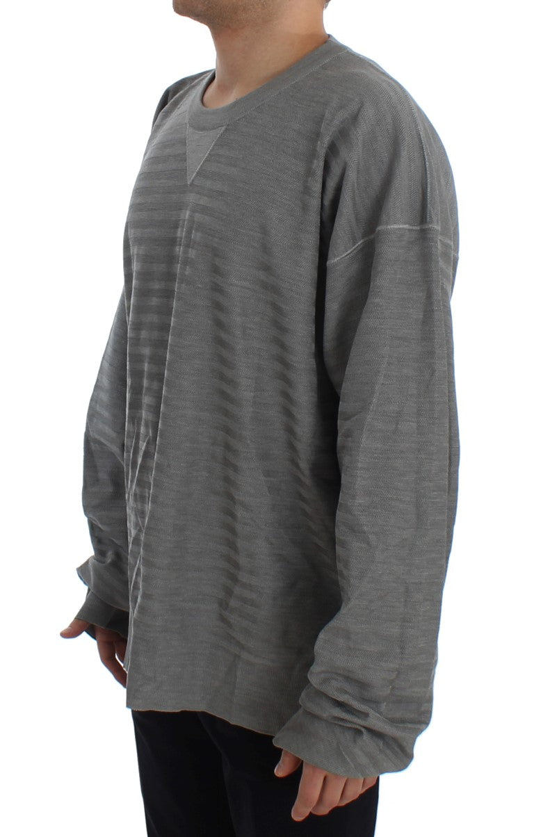- Elegant Gray Silk Crewneck Pullover Sweater