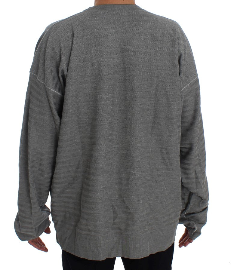 - Elegant Gray Silk Crewneck Pullover Sweater