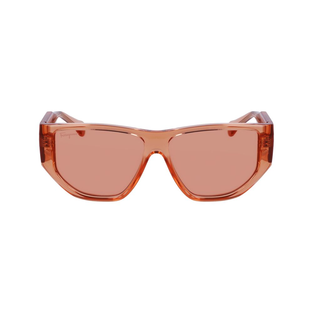 Ferragamo Unisex Sunglasses – Orange Injected Frame with Pink Lenses, 56mm
