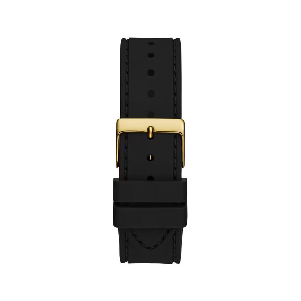 Guess Men’s Watch, Golden Dial, Black Silicone Strap