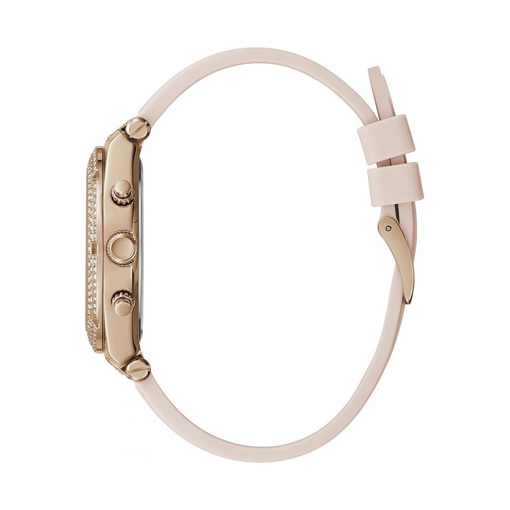Guess Women’s Watch, Golden Dial, Pink Silicone Bracelet