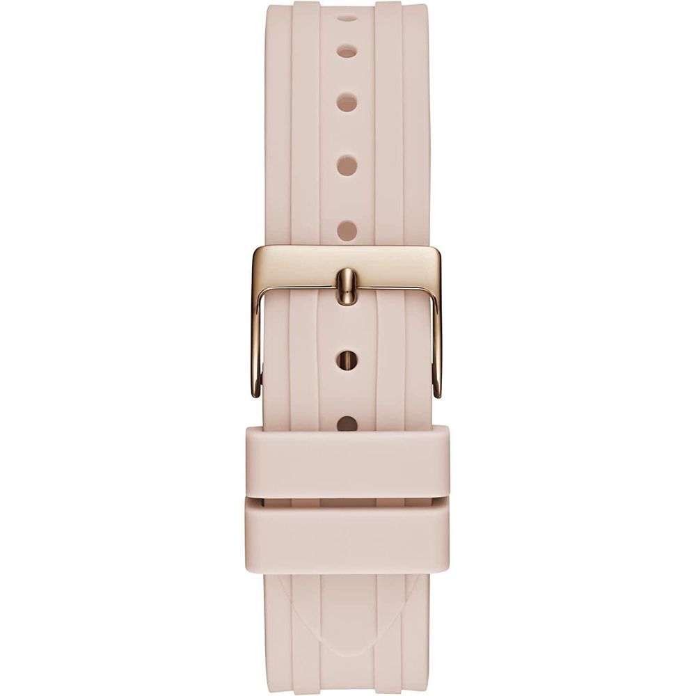 Guess Women’s Watch, Golden Dial, Pink Silicone Bracelet