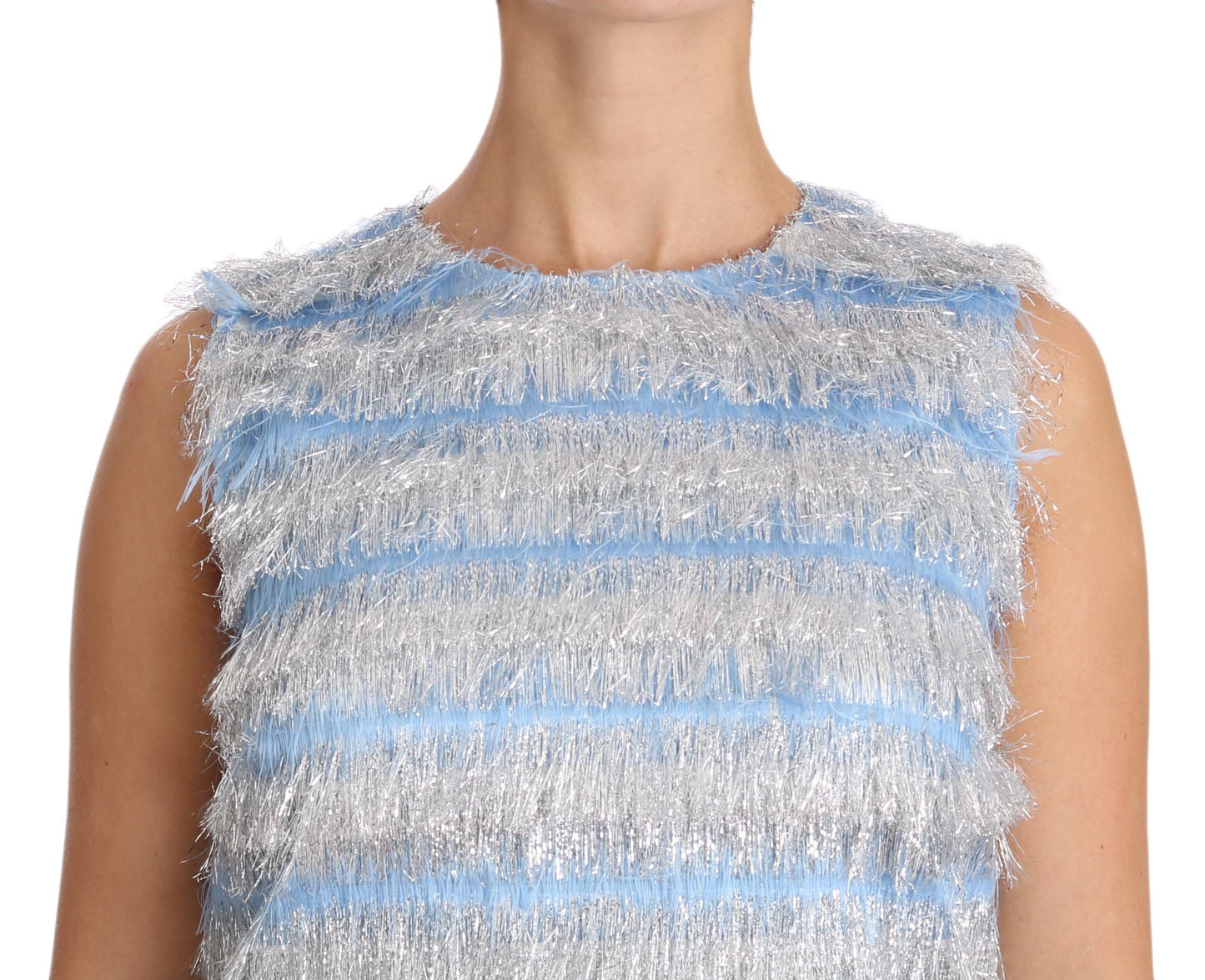 - Elegant Light Blue Fringe Shift Dress