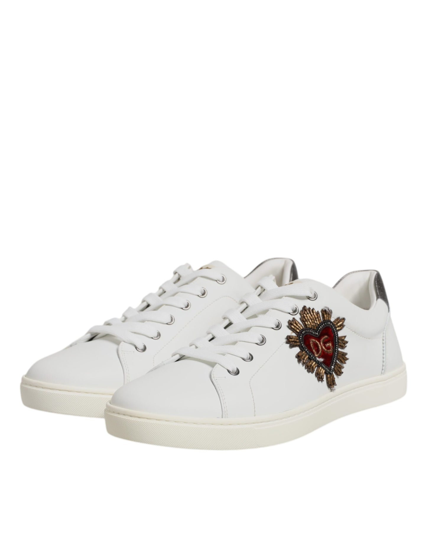 Dolce & Gabbana White Leather Sacred Heart Sneakers for Men