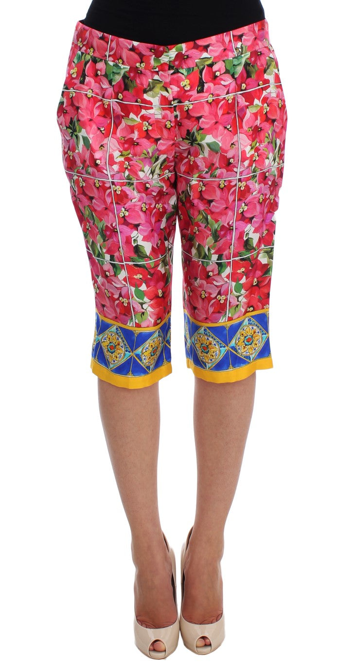 - Multicolor Floral Silk Capri Pants