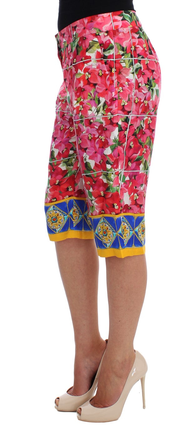 - Multicolor Floral Silk Capri Pants