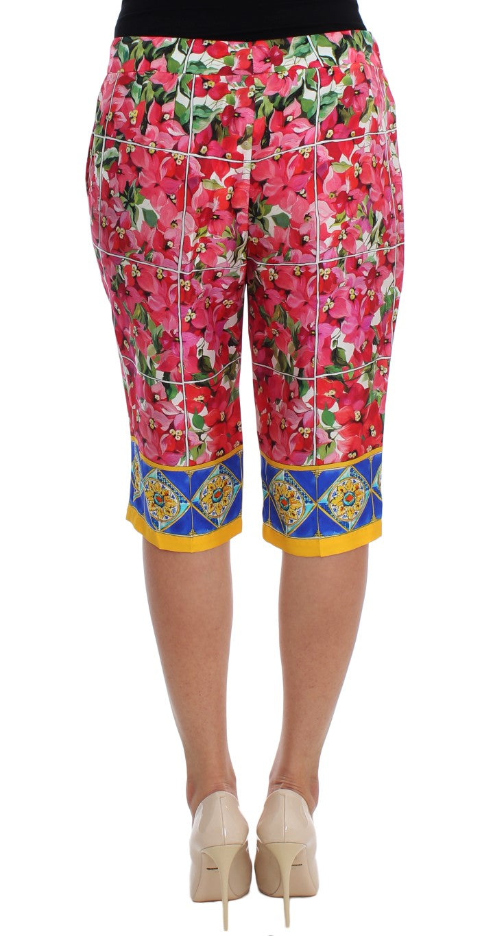 - Multicolor Floral Silk Capri Pants