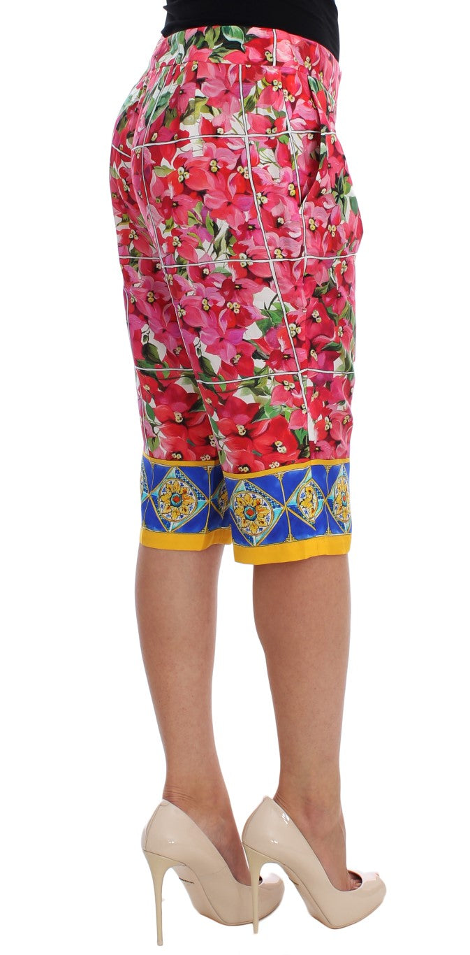 - Multicolor Floral Silk Capri Pants