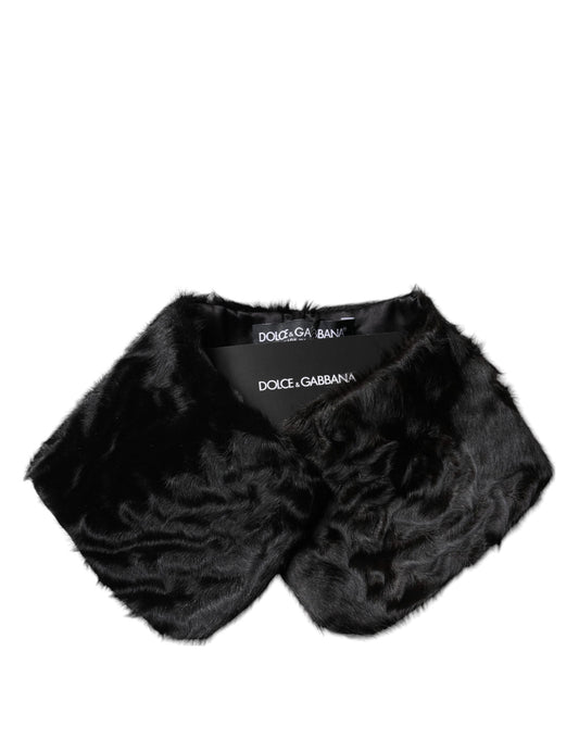 Dolce & Gabbana Black Lamb Fur Collar Neck Wrap Scarf