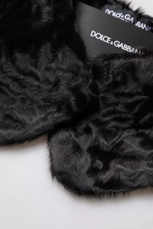 Dolce & Gabbana Black Lamb Fur Collar Neck Wrap Scarf