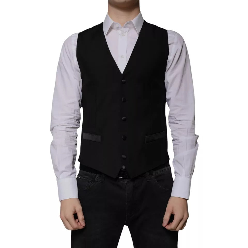 Dolce & Gabbana Black Wool Formal Dress Waistcoat Vest