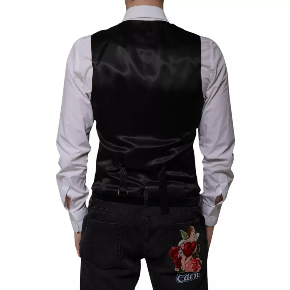 Dolce & Gabbana Black Wool Formal Dress Waistcoat Vest