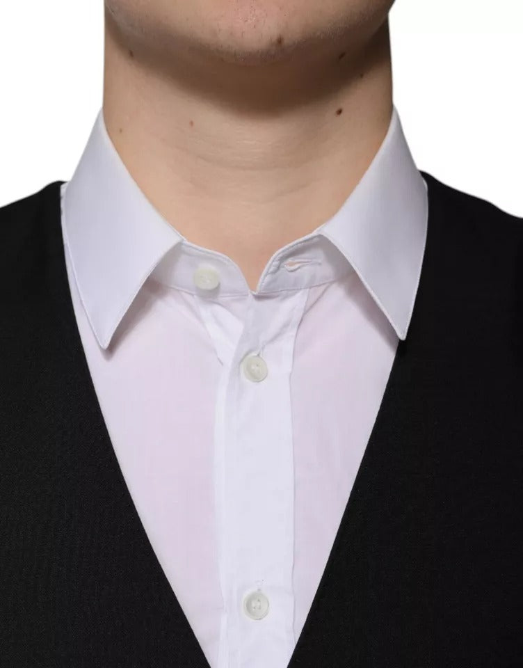 Dolce & Gabbana Black Wool Formal Dress Waistcoat Vest