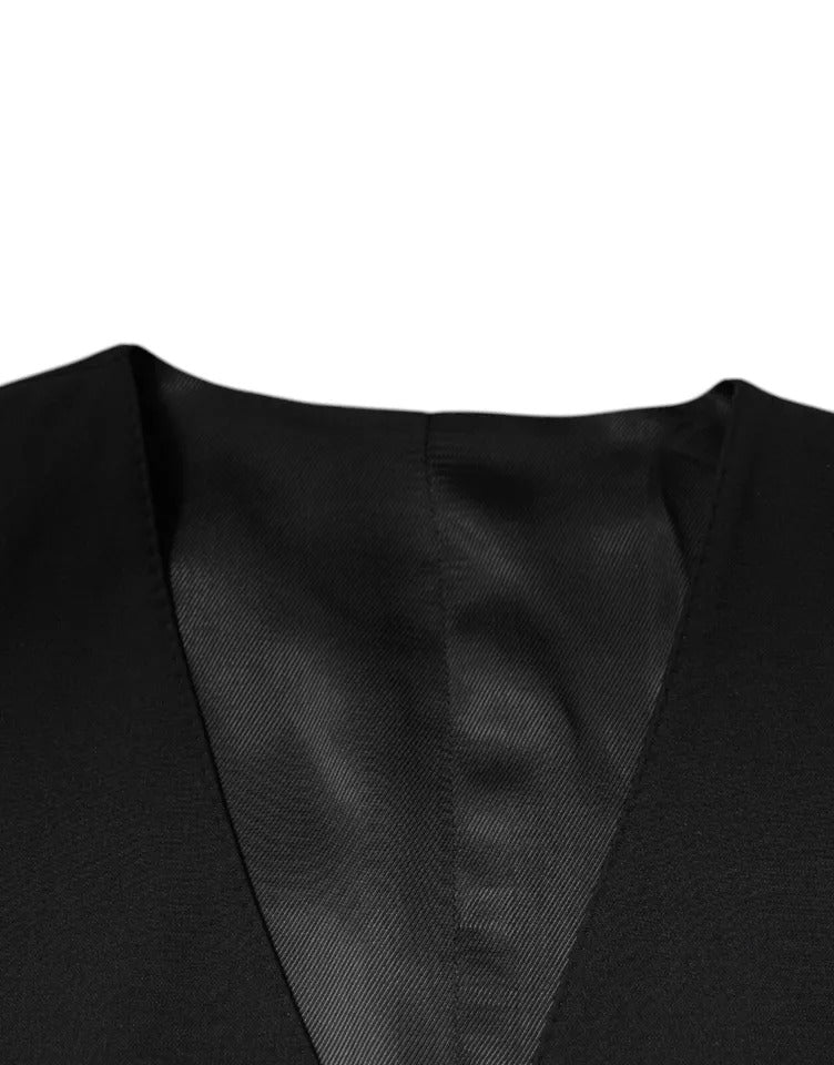 Dolce & Gabbana Black Wool Formal Dress Waistcoat Vest