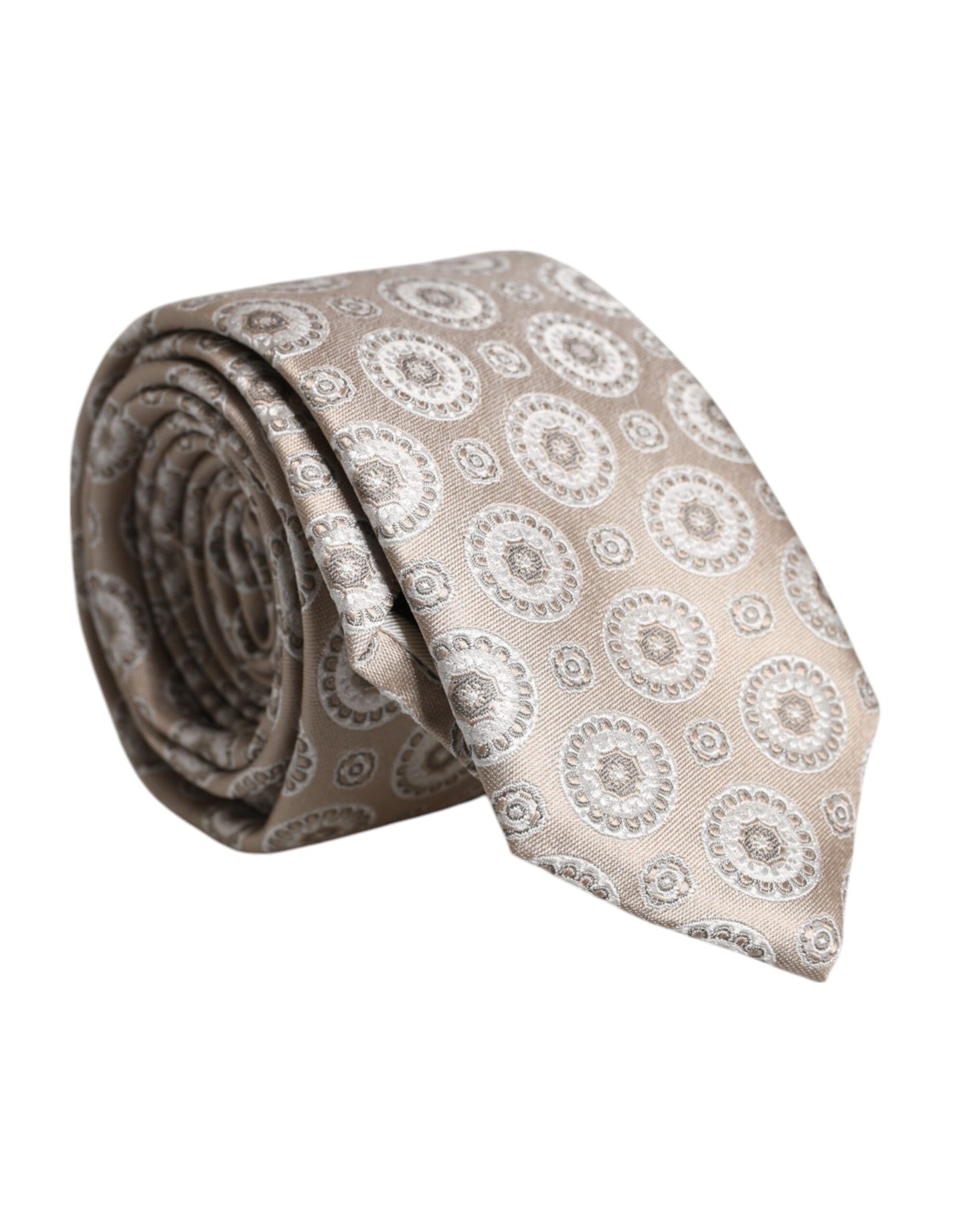 Dolce & Gabbana Beige Foulard Print Silk Adjustable Necktie