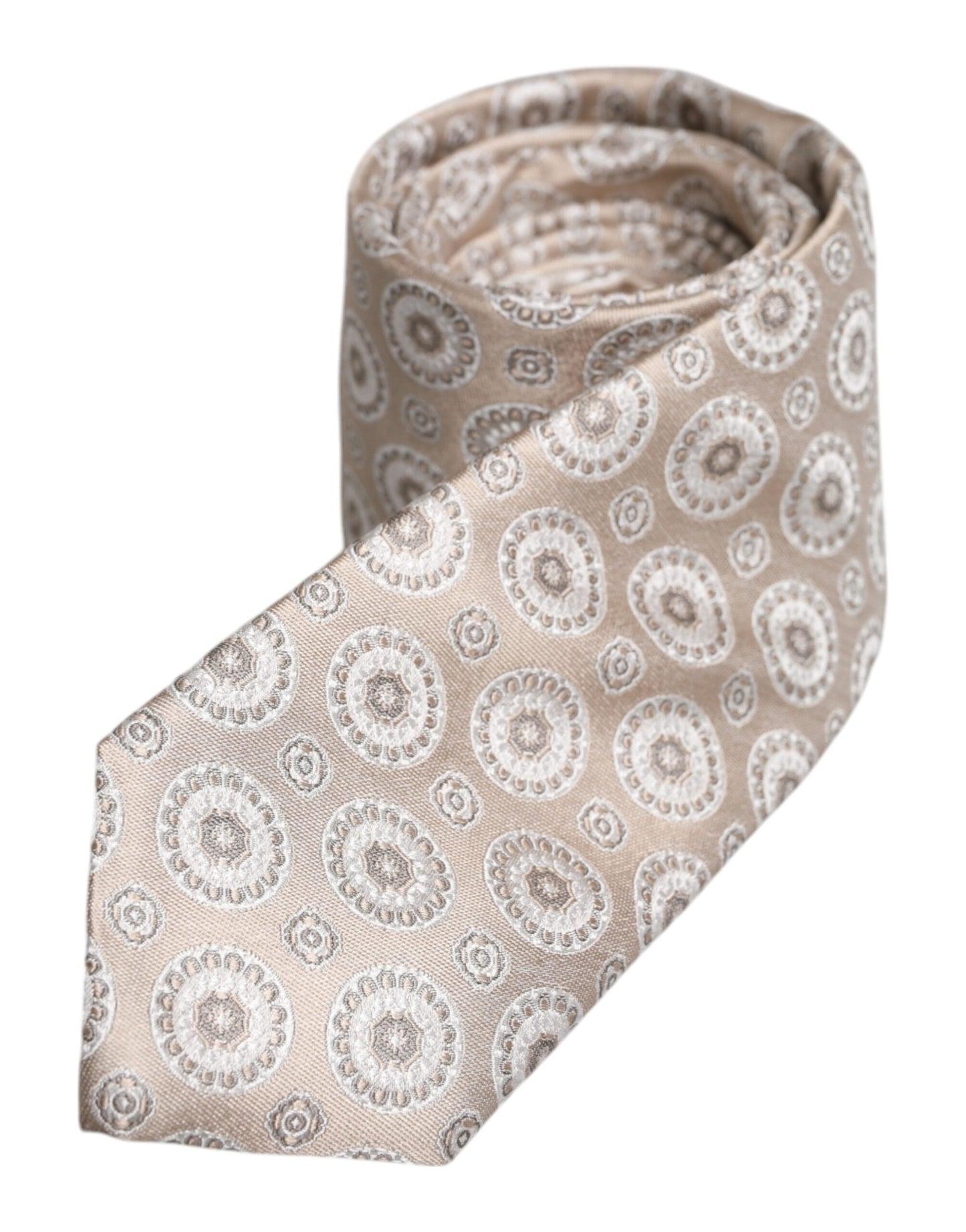 Dolce & Gabbana Beige Foulard Print Silk Adjustable Necktie
