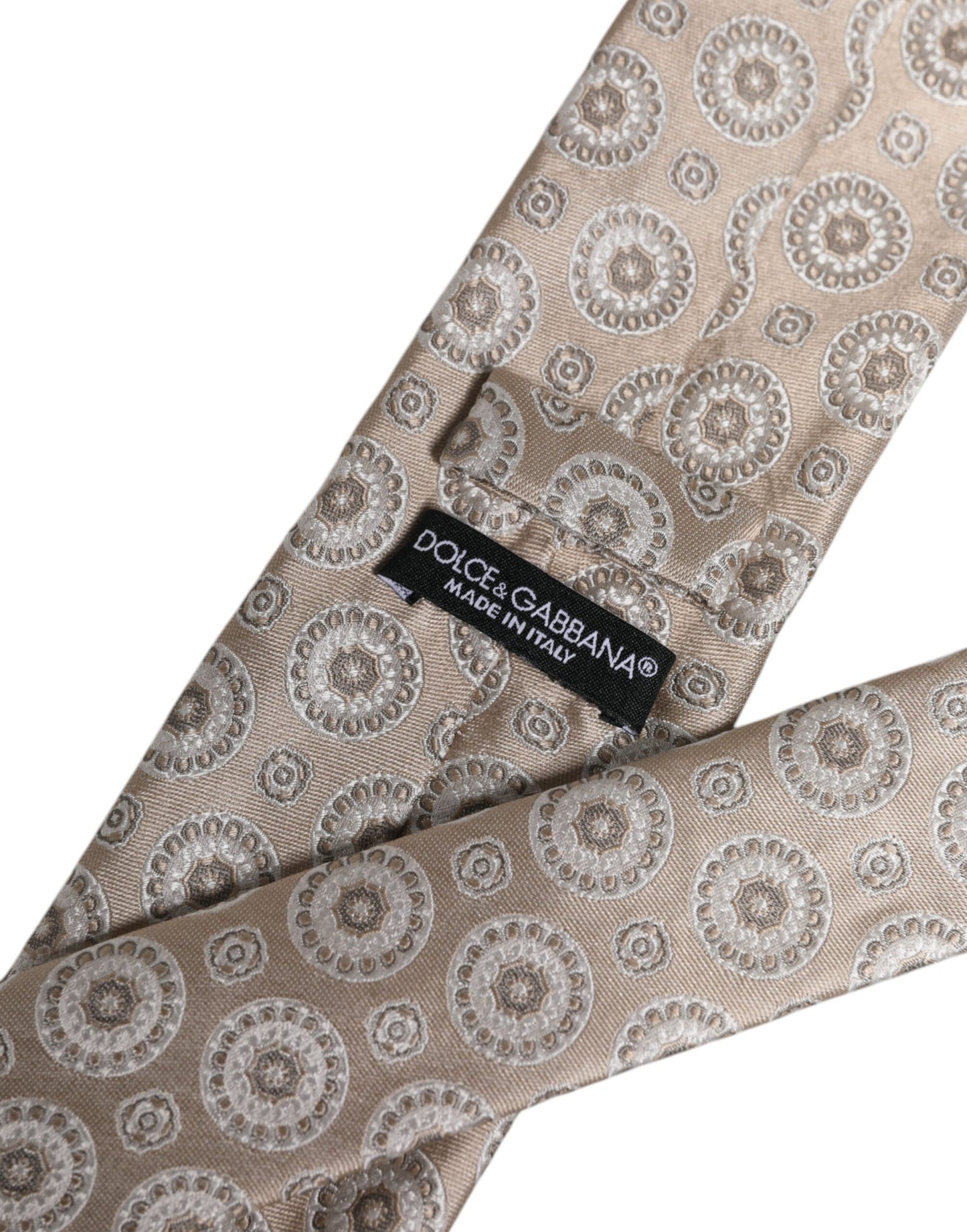 Dolce & Gabbana Beige Foulard Print Silk Adjustable Necktie
