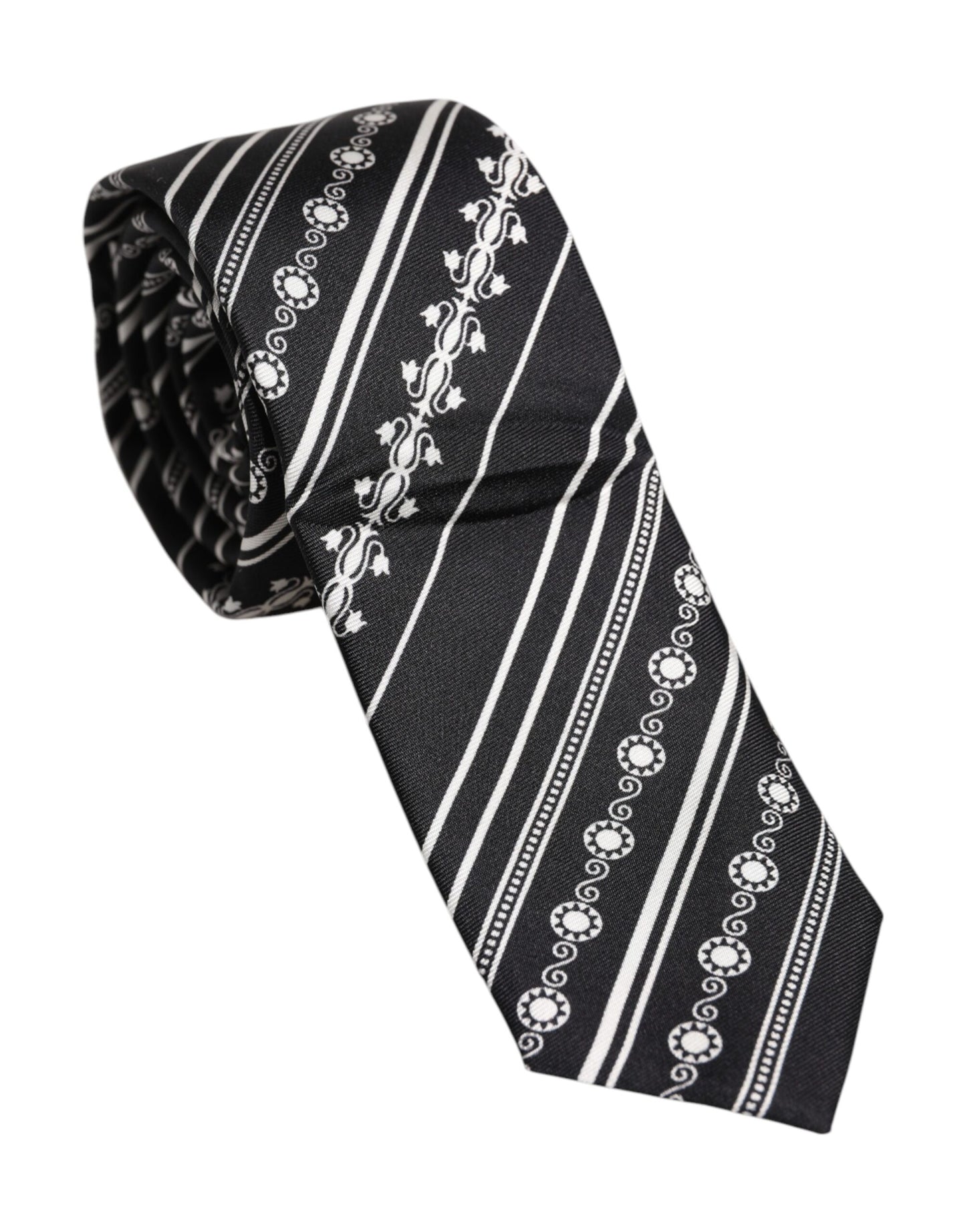 Dolce & Gabbana Black and White Stripes Silk Adjustable Necktie Tie