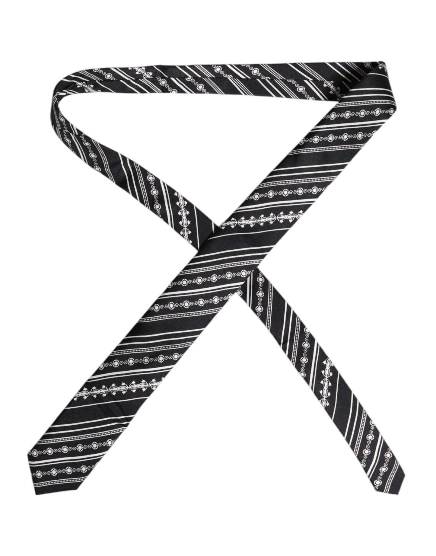Dolce & Gabbana Black and White Stripes Silk Adjustable Necktie Tie