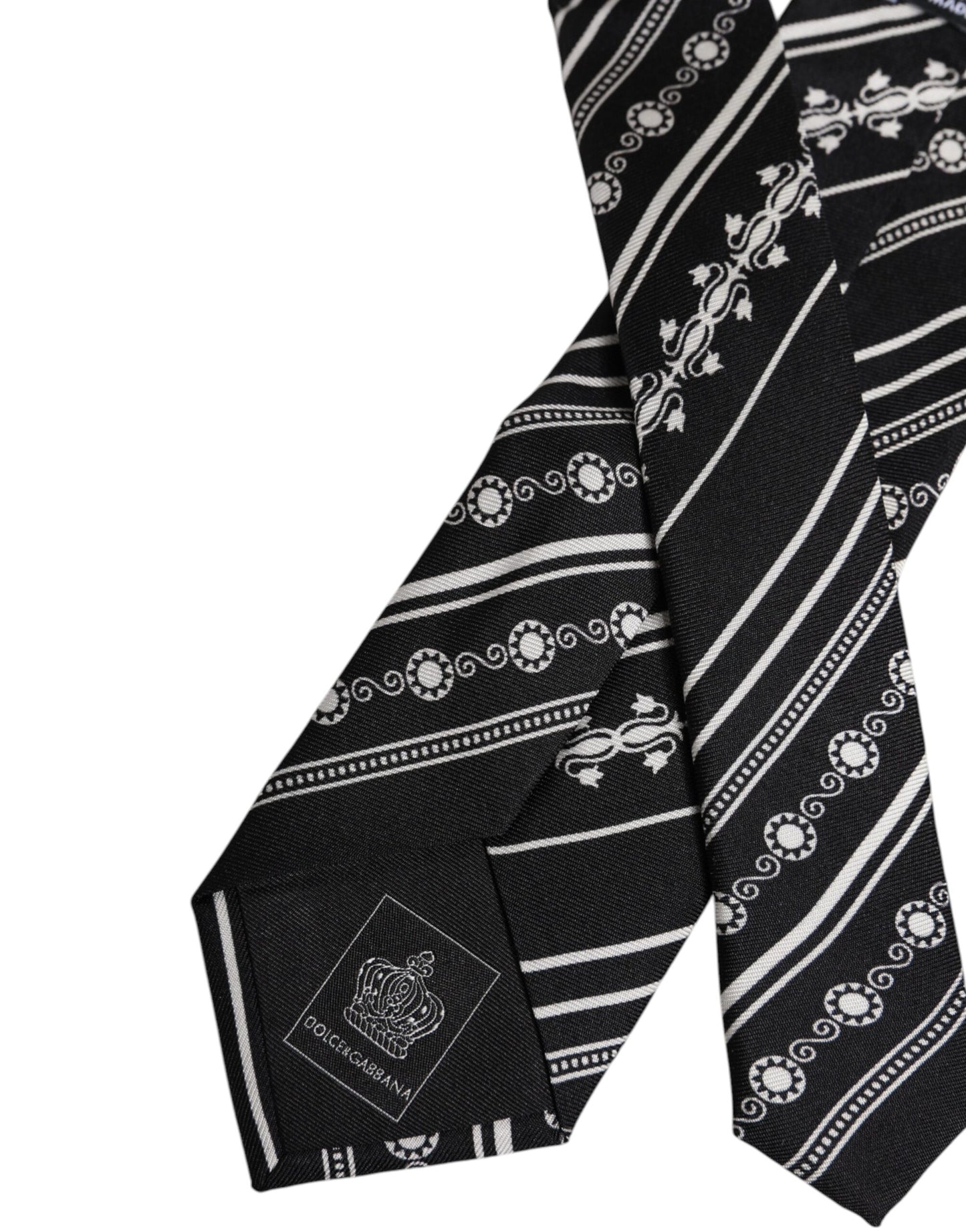Dolce & Gabbana Black and White Stripes Silk Adjustable Necktie Tie
