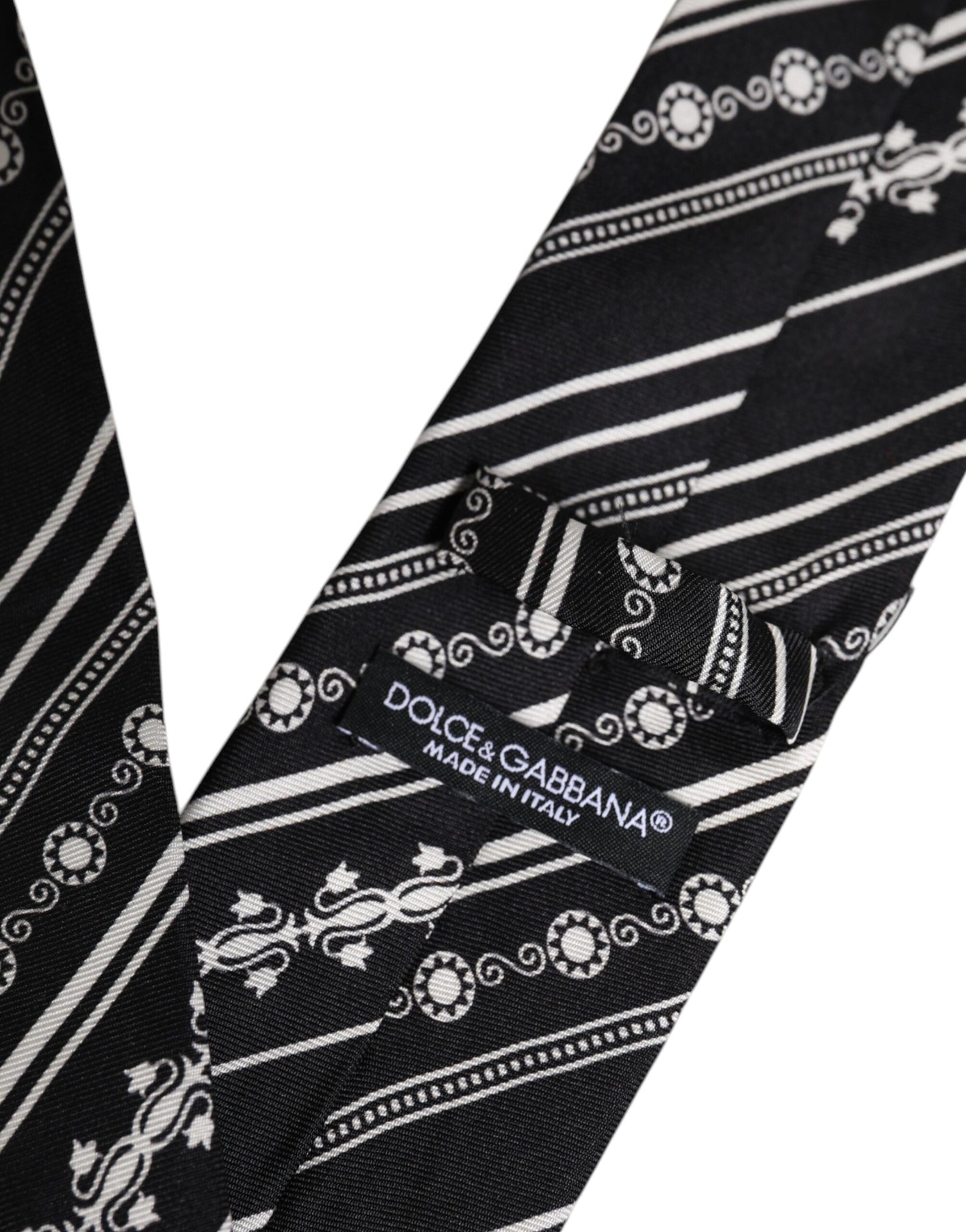 Dolce & Gabbana Black and White Stripes Silk Adjustable Necktie Tie