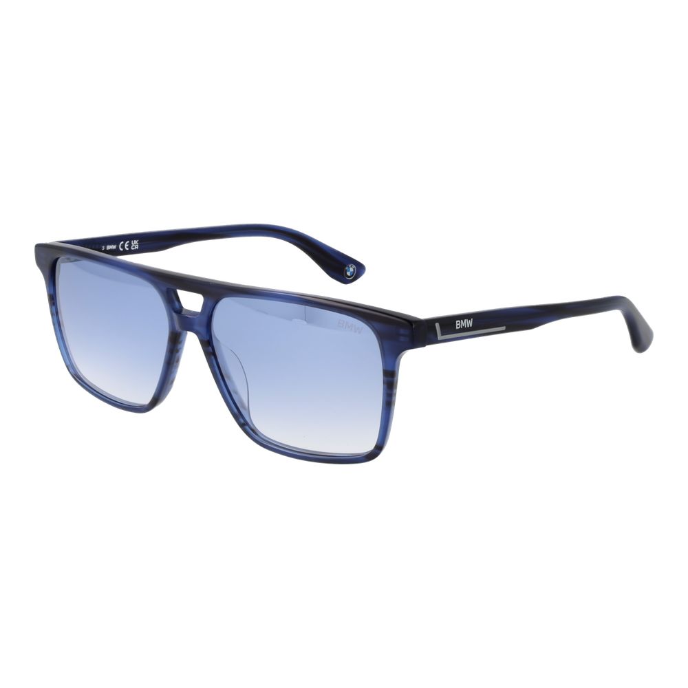 BMW Blue Men's Sunglasses – Rectangle Full-Rim Frame with Blue Gradient Lenses, 57mm