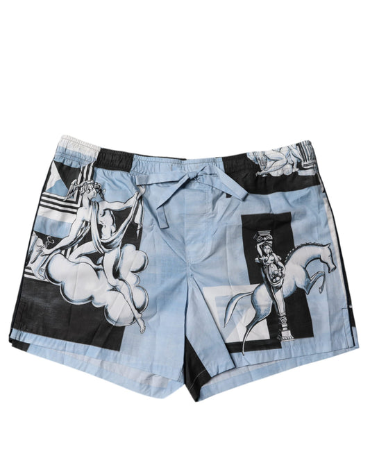 Dolce & Gabbana Men's Blue Majolica Statue Print Cotton Shorts