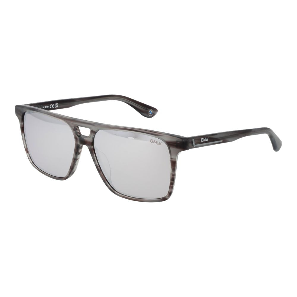 BMW Multicolor Men’s Sunglasses – Rectangle Frame with Mirrored Grey Lenses, 57mm