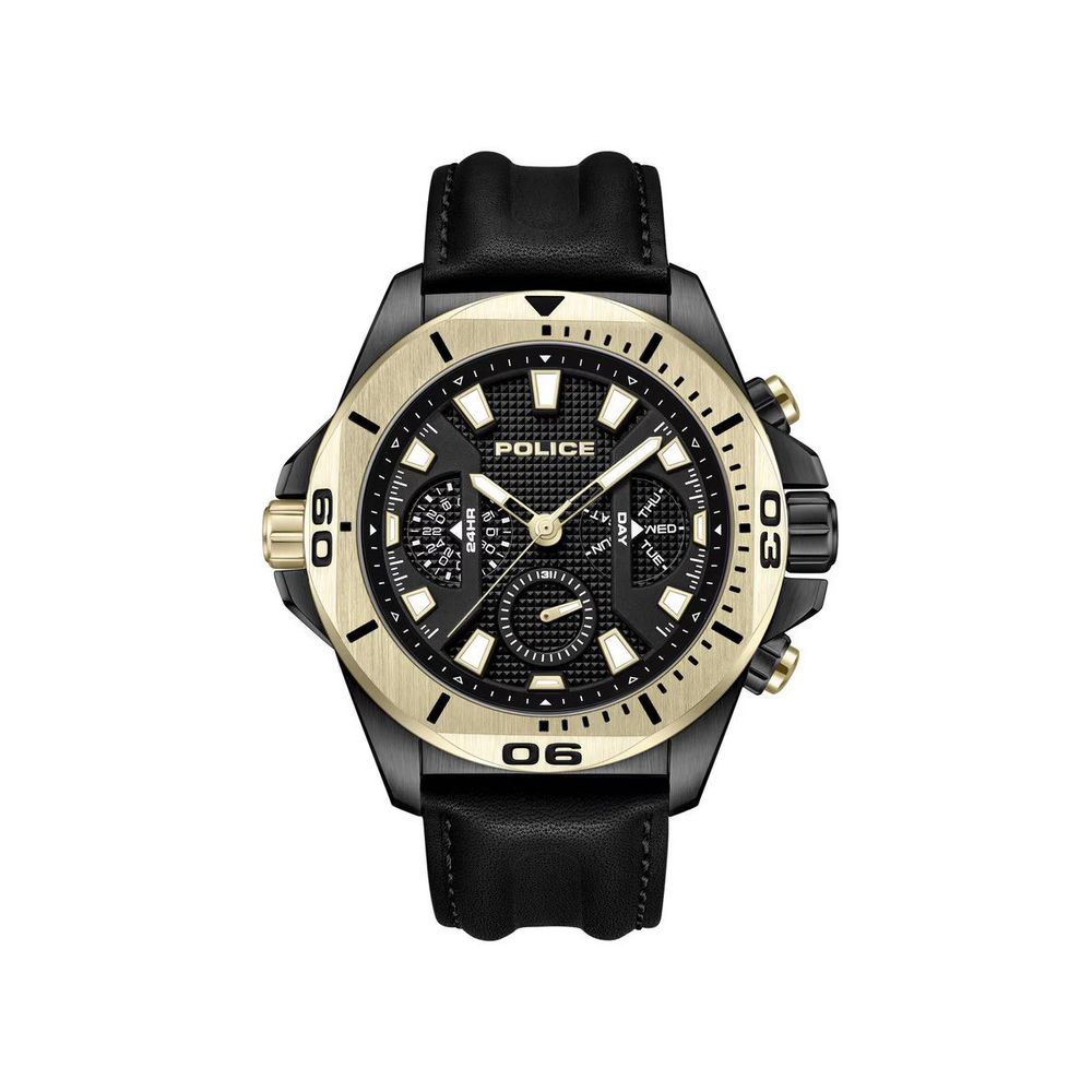 Police Men’s Black Faux Leather Multifunction Watch men