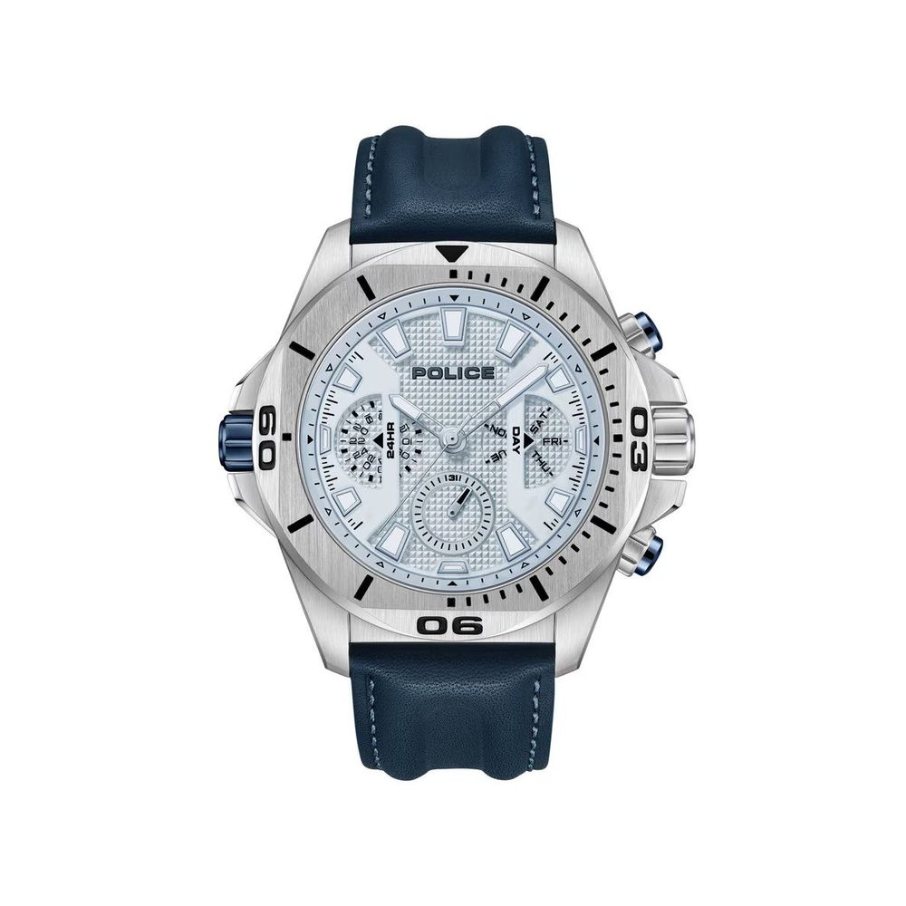 Police Men’s Blue Faux Leather Multifunction Watch