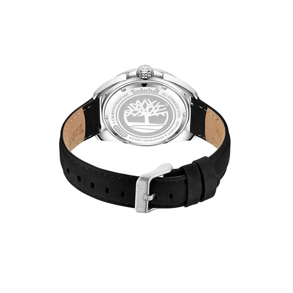 Timberland Black Leather Quartz Watch with Grey Stainless Steel