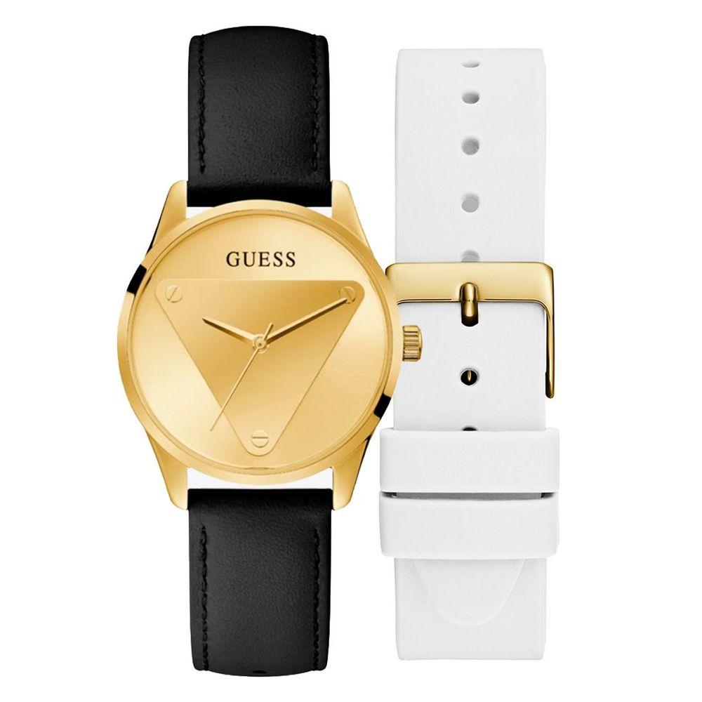 Guess Men’s Watch, Analog Dial, Gold Black Leather