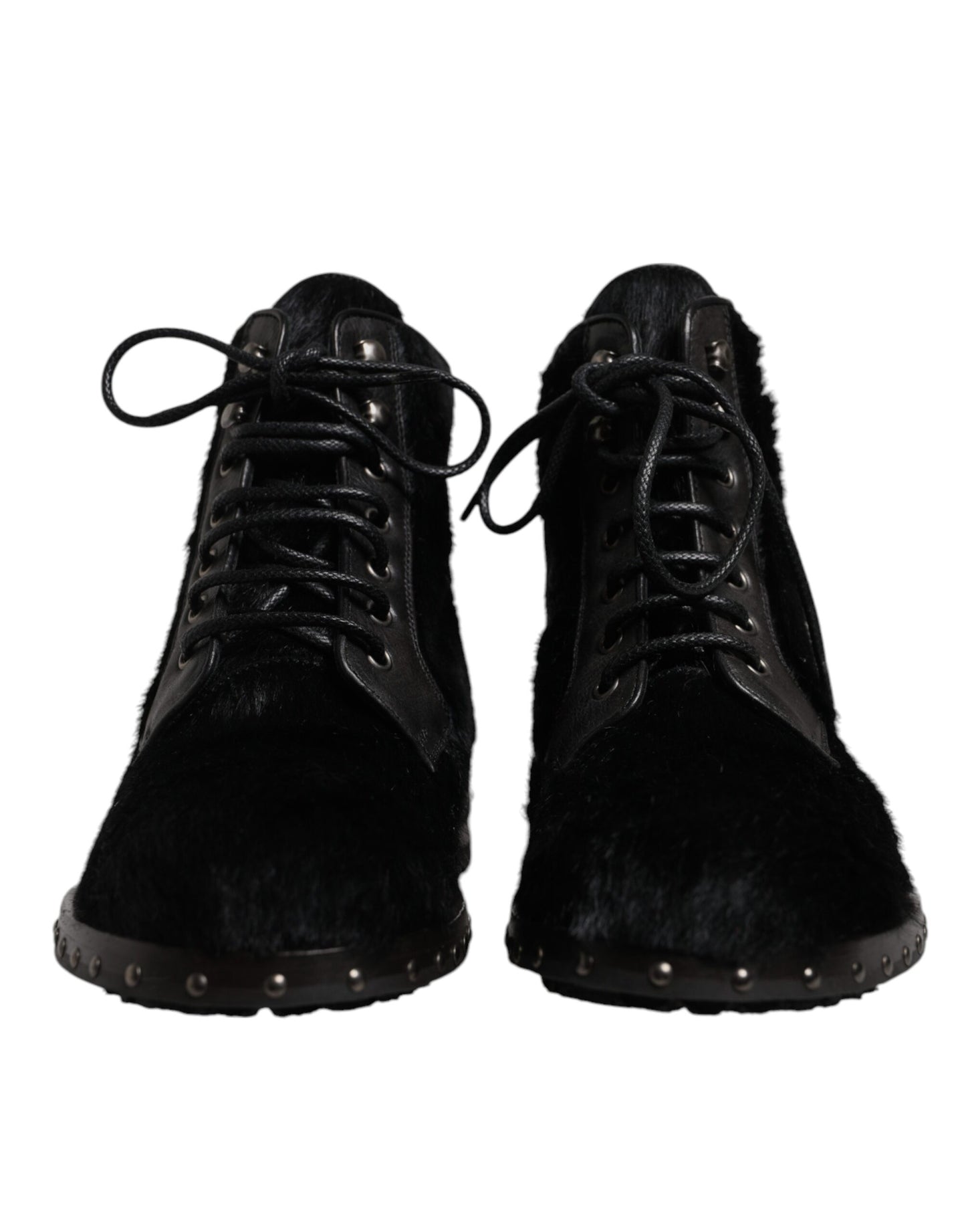 Dolce & Gabbana Black Pony Style Leather Mid Calf Boots