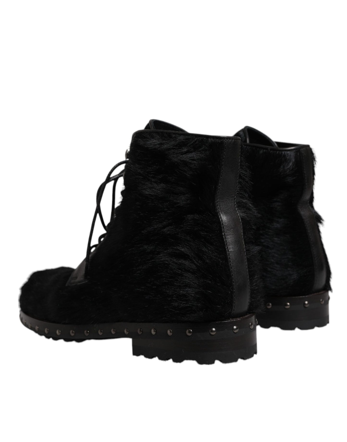 Dolce & Gabbana Black Pony Style Leather Mid Calf Boots