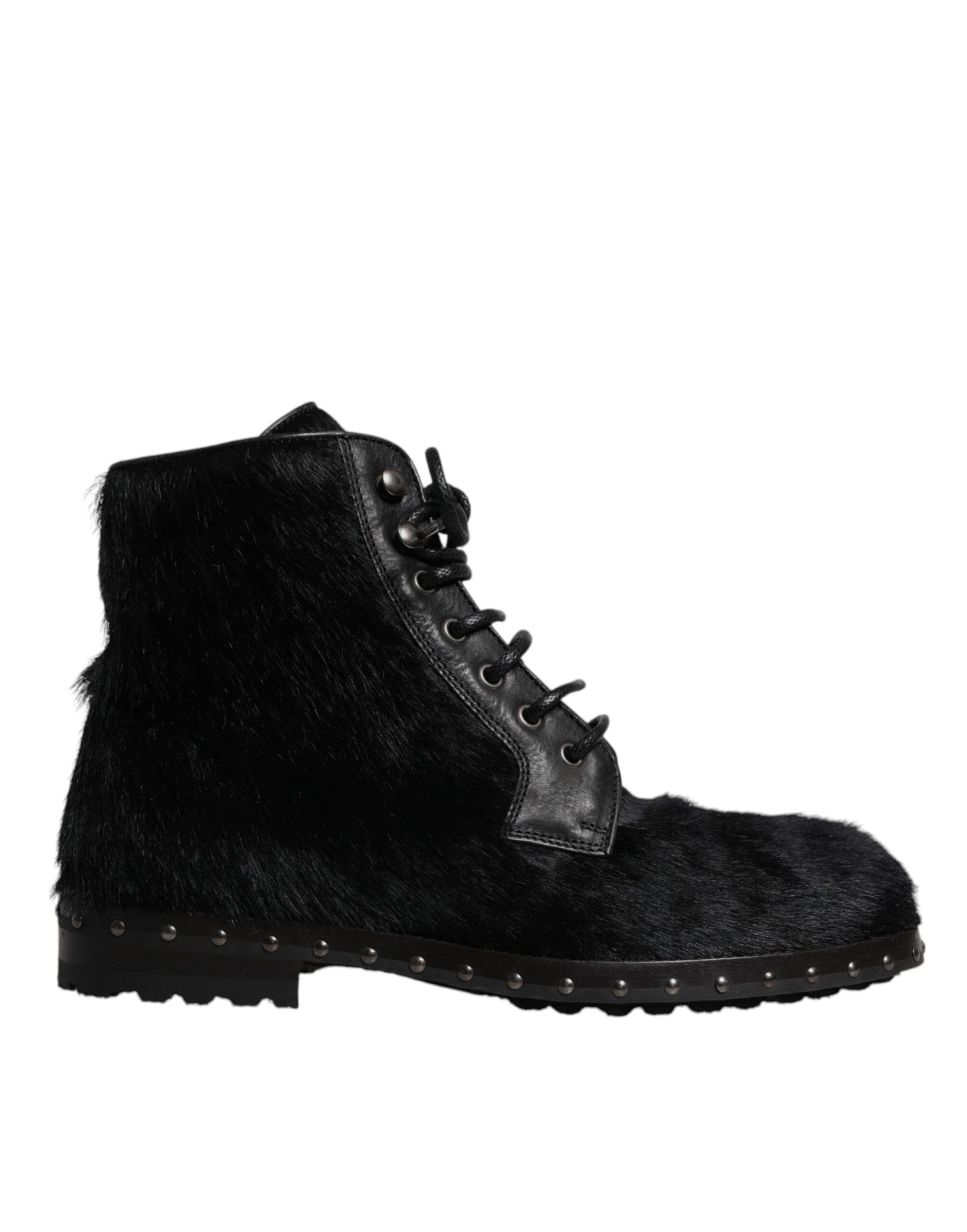 Dolce & Gabbana Black Pony Style Leather Mid Calf Boots