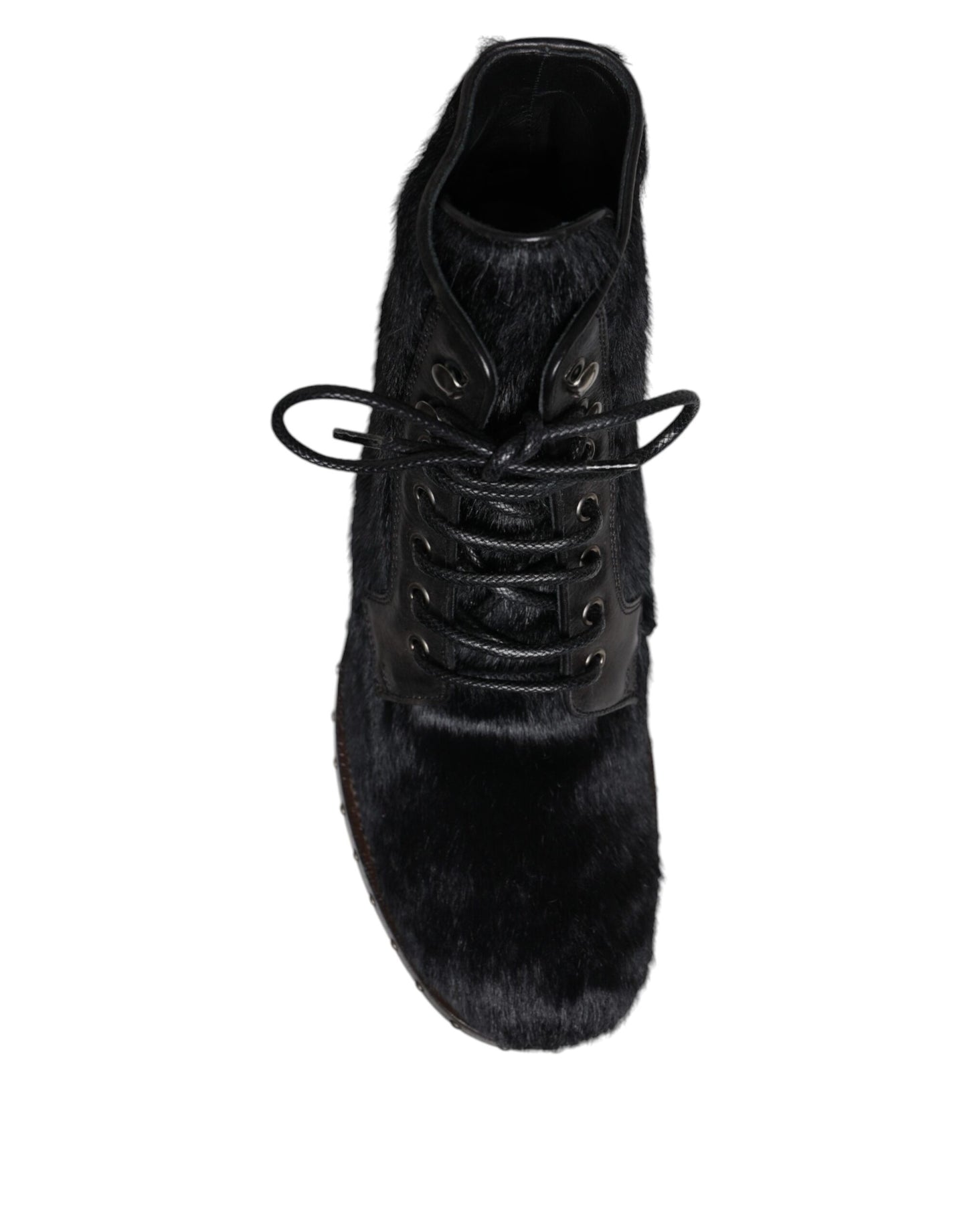 Dolce & Gabbana Black Pony Style Leather Mid Calf Boots