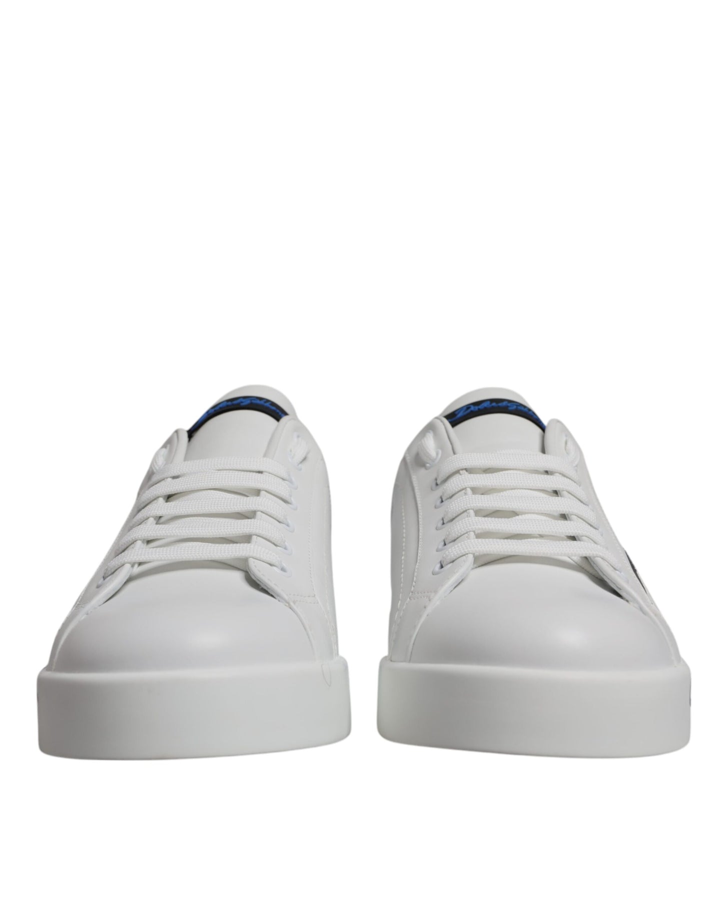 Dolce & Gabbana White & Blue Leather Logo Portofino Sneakers for Men