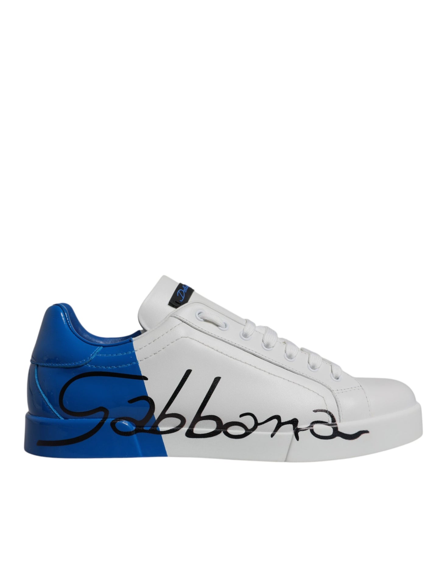 Dolce & Gabbana White & Blue Leather Logo Portofino Sneakers for Men