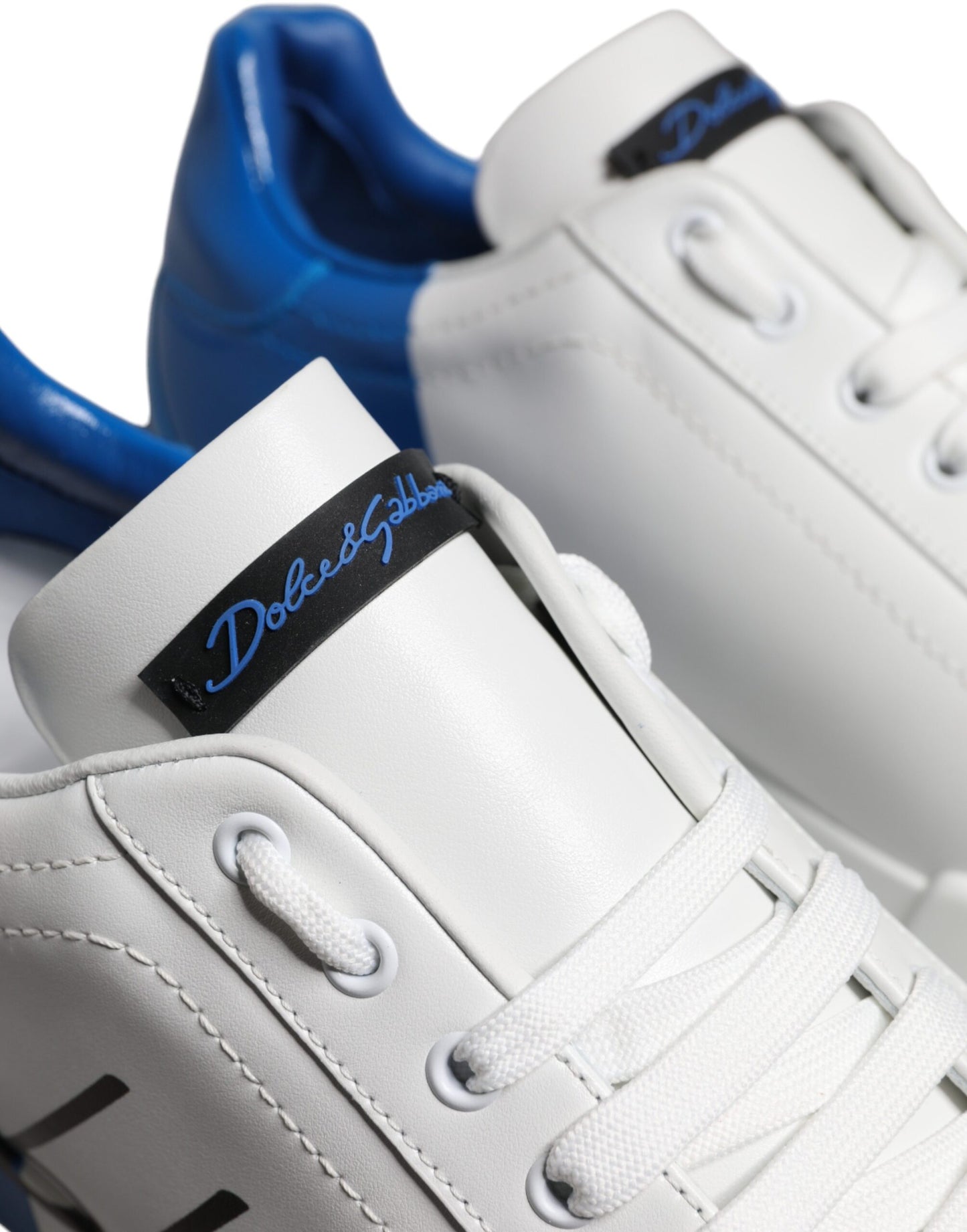 Dolce & Gabbana White & Blue Leather Logo Portofino Sneakers for Men