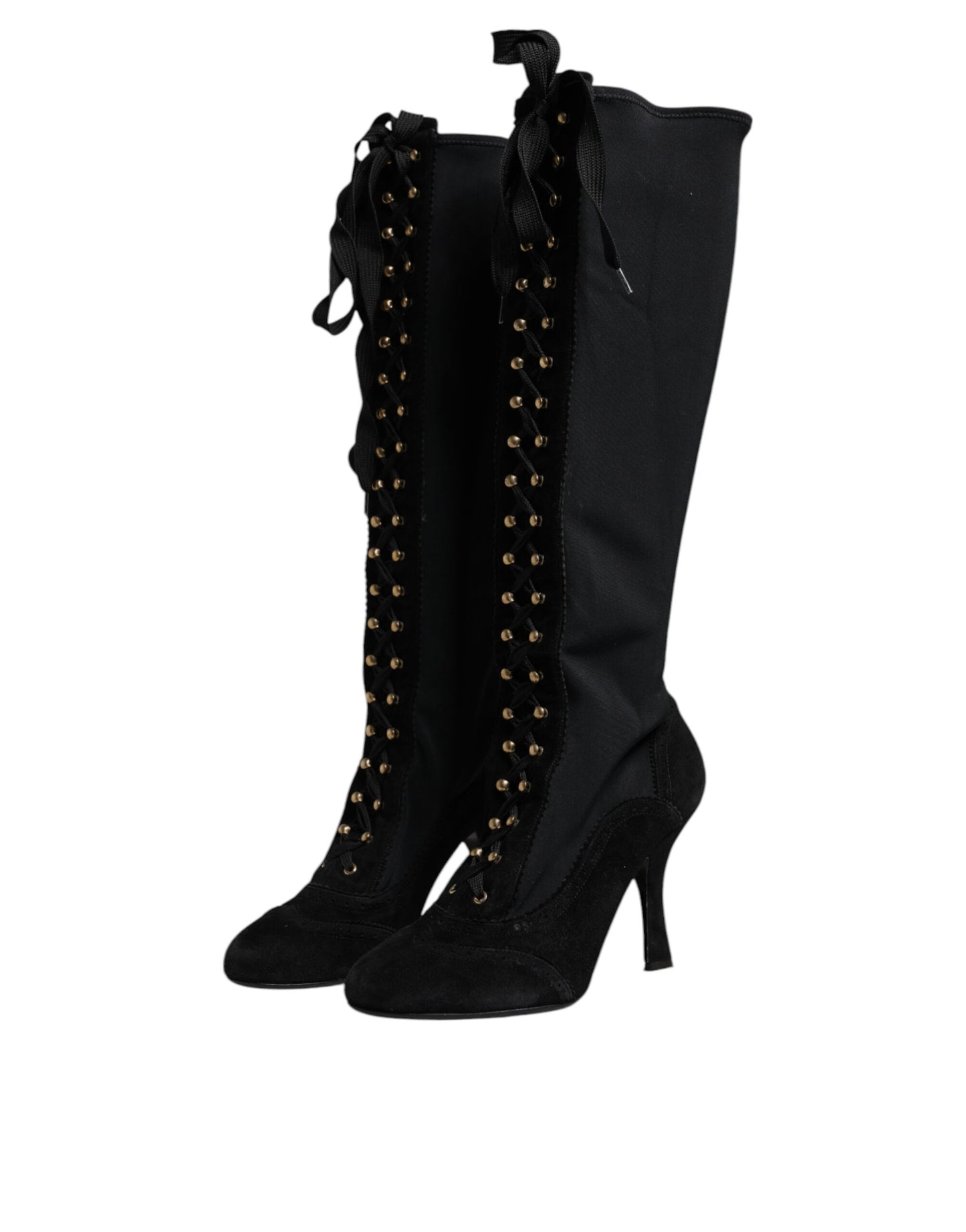 Dolce & Gabbana Black Lace Up Heels High Boots