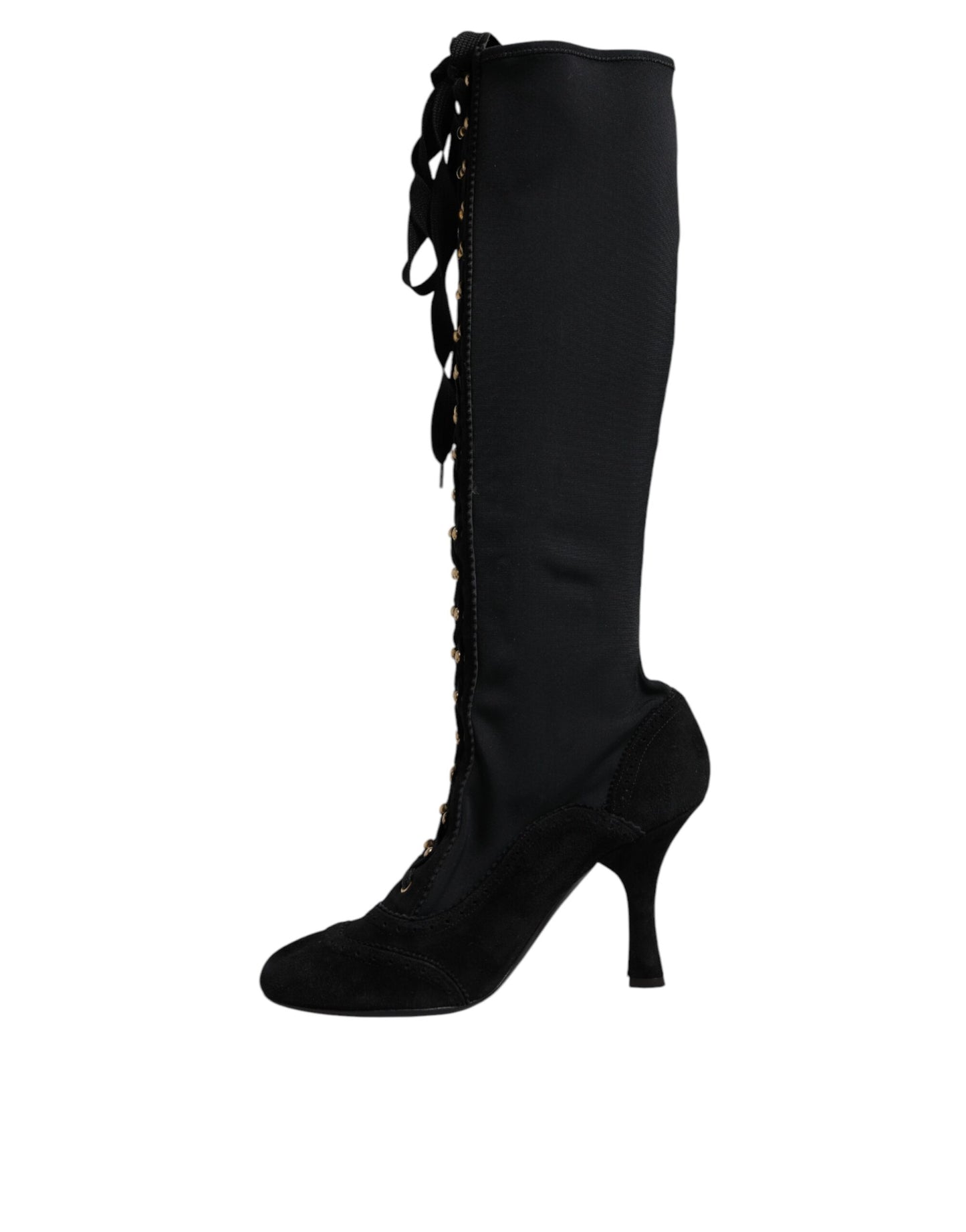Dolce & Gabbana Black Lace Up Heels High Boots