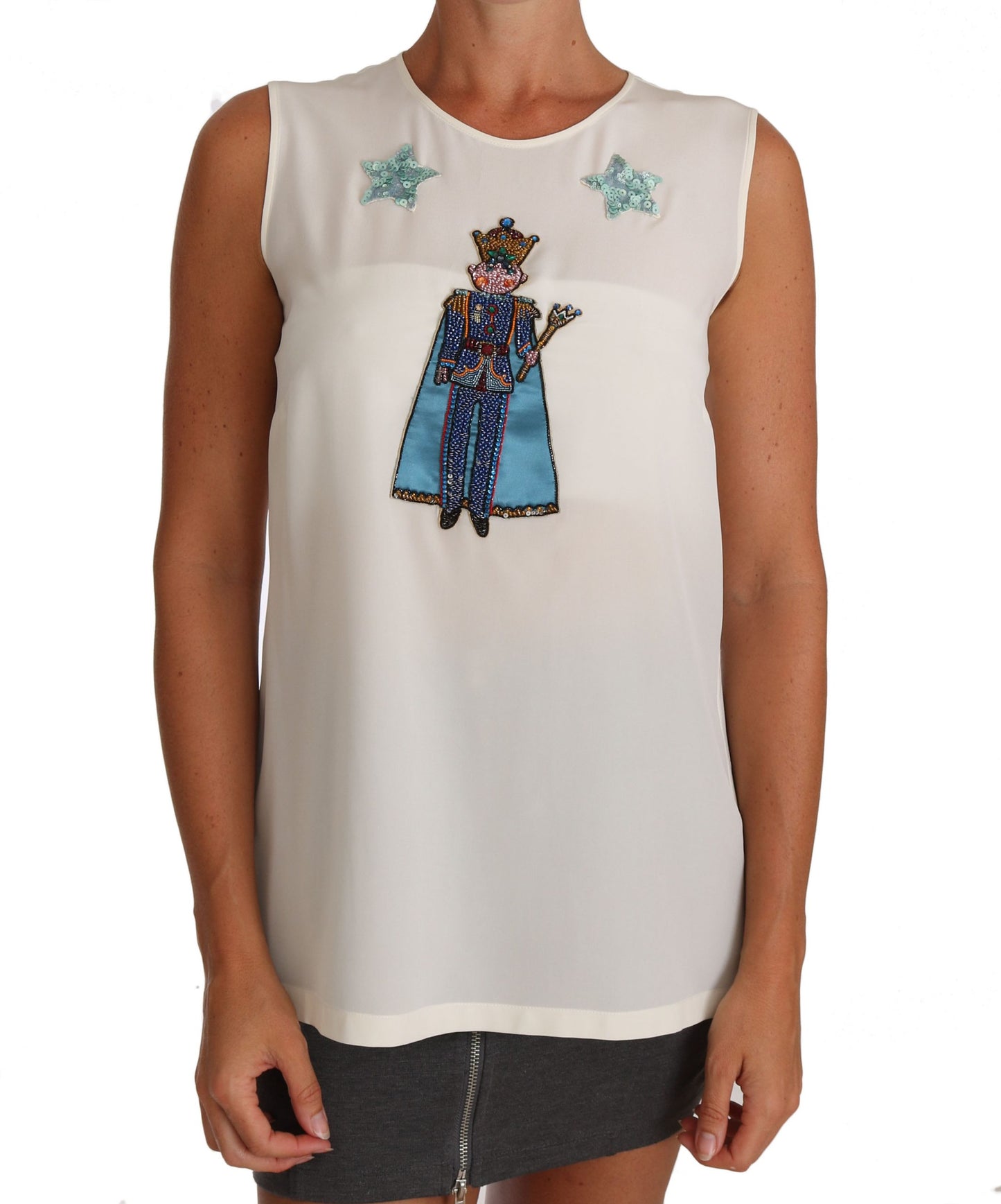 - Enchanted Sequined Silk Sleeveless Top