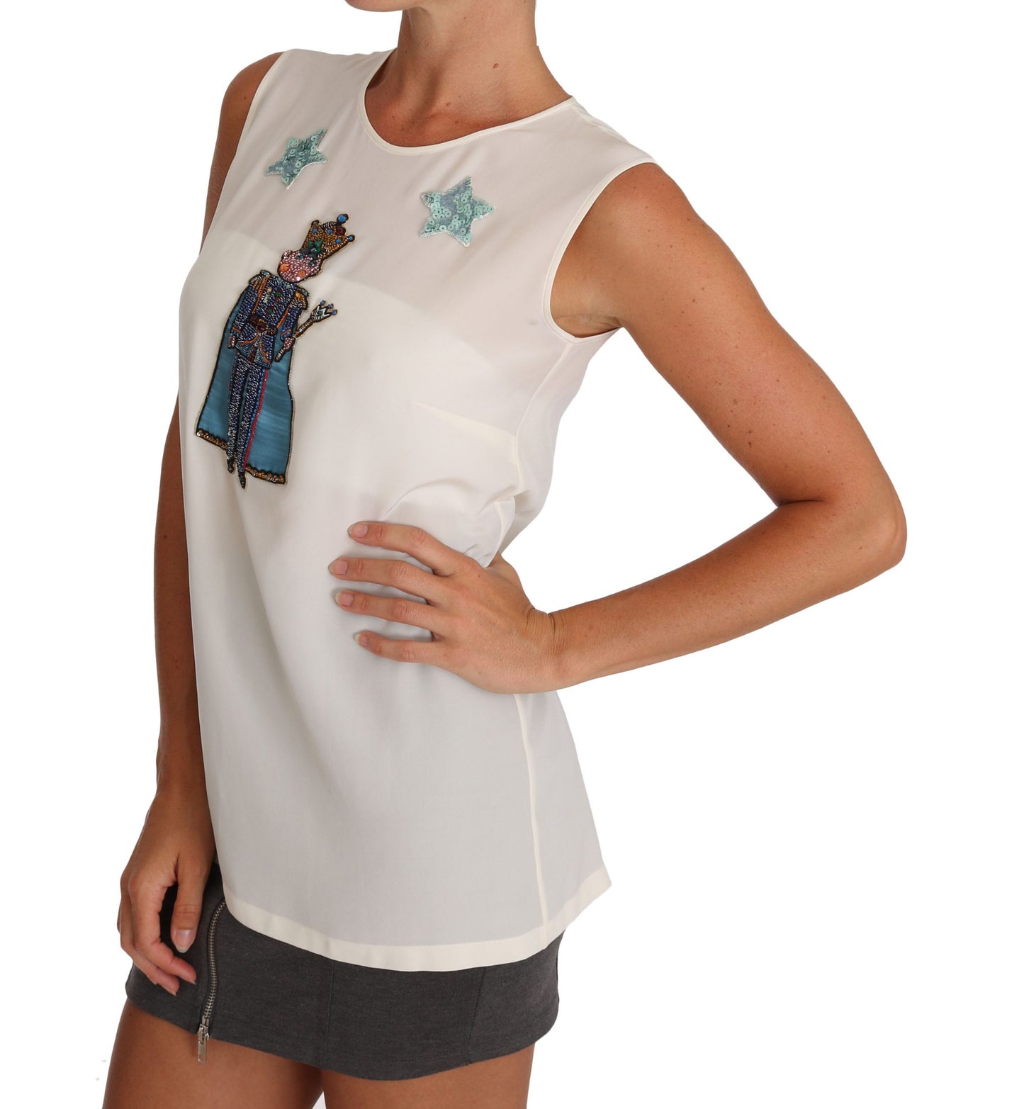 - Enchanted Sequined Silk Sleeveless Top
