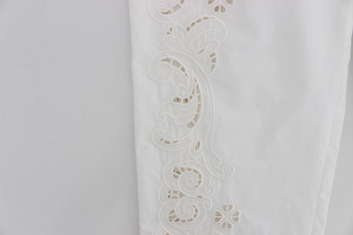 - Elegant White Floral Cutout Dress Pants