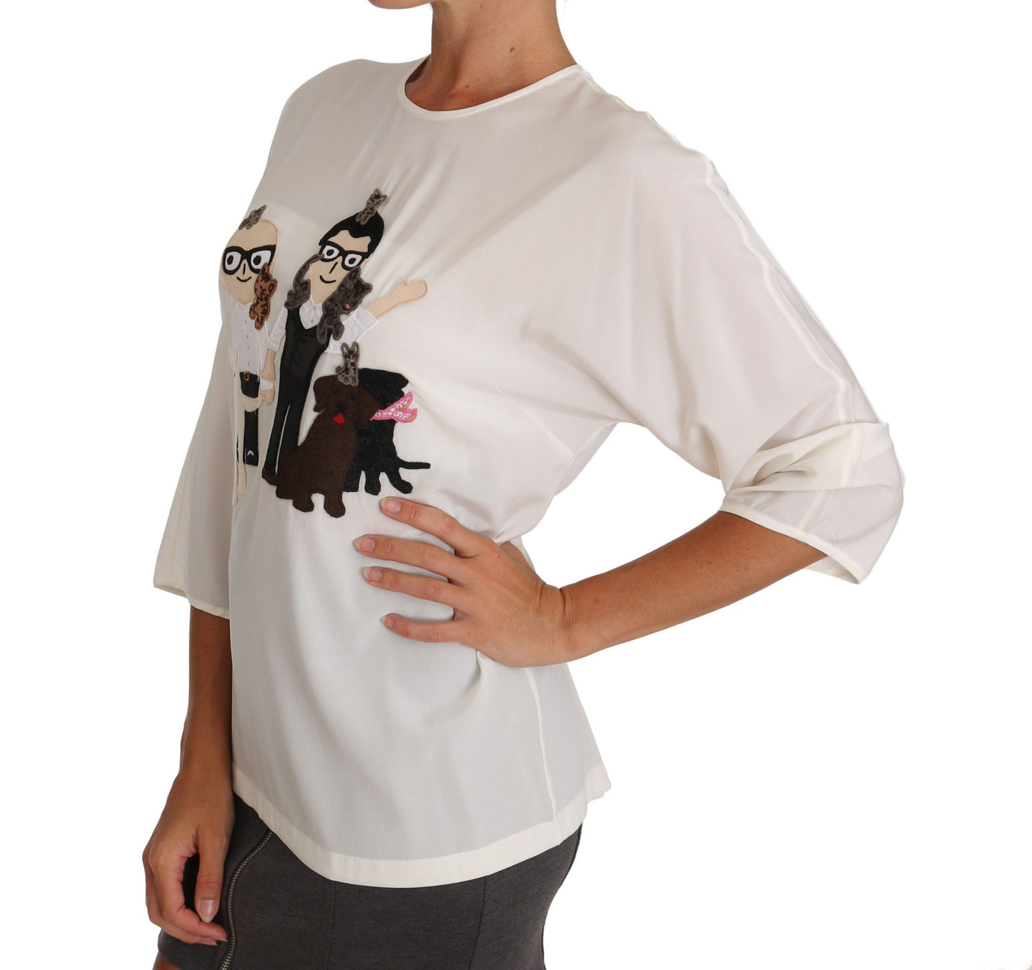- Chic Figure Family Applique Silk Top