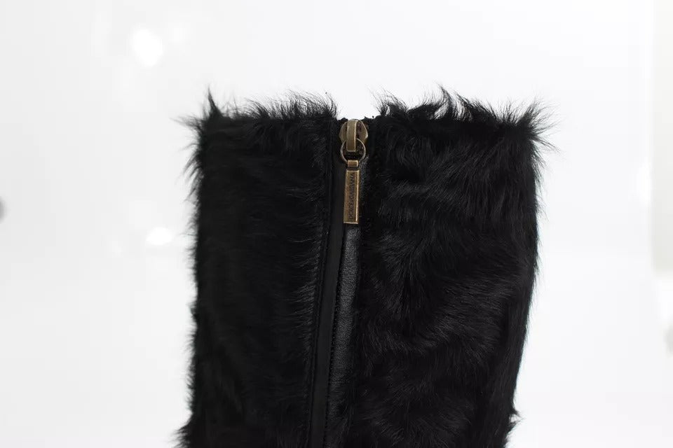 Dolce & Gabbana Black Xiangao Lamb Fur Leather Boots