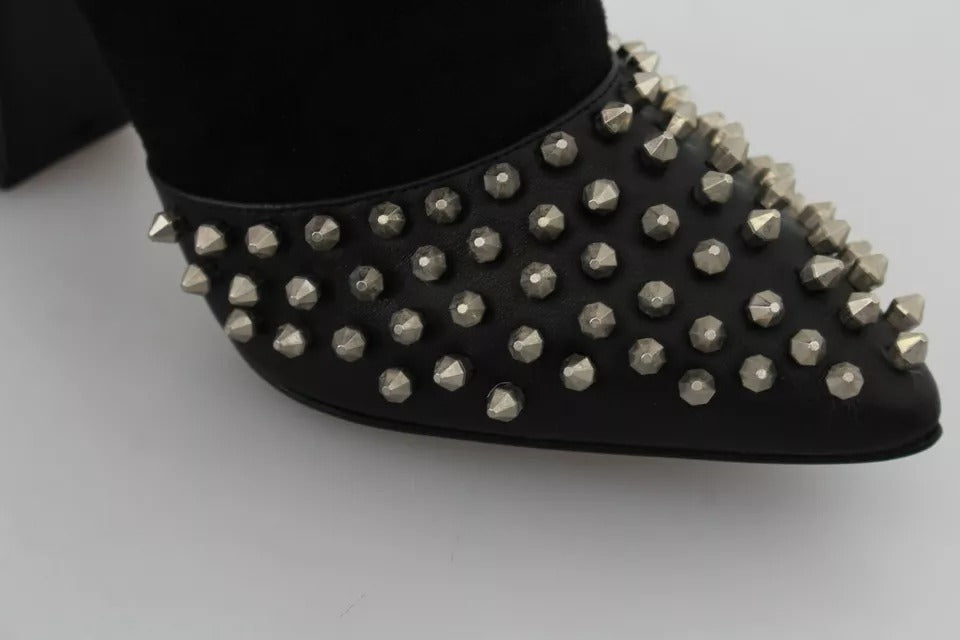 Philipp Plein Black Suede Studded Heels Ankle Boots