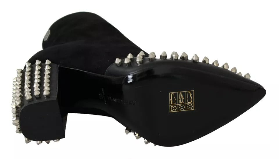 Philipp Plein Black Suede Studded Heels Ankle Boots